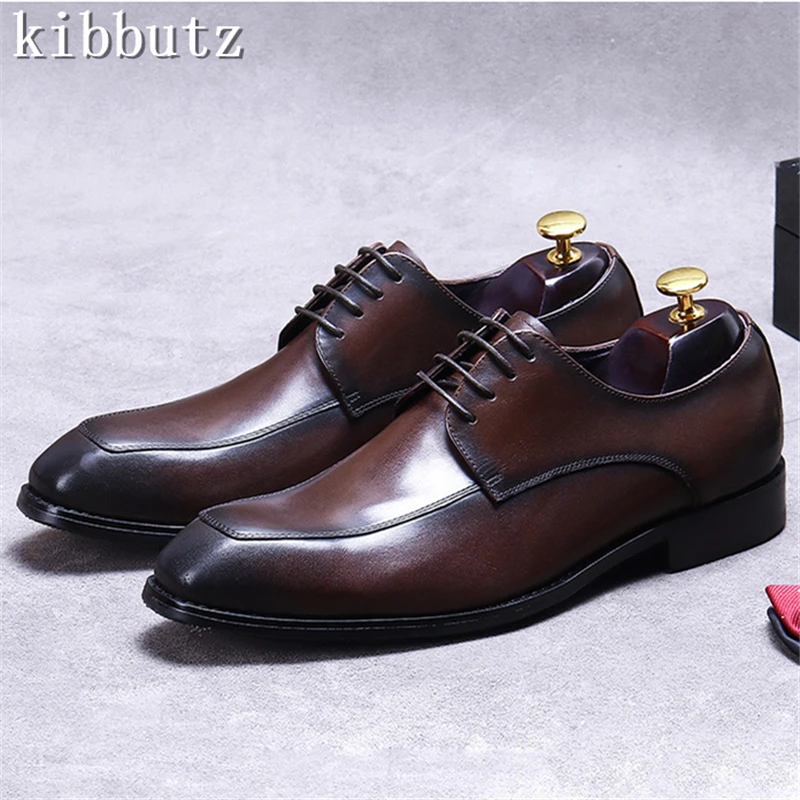 Men Genuine Cow Leather Business Shoes Designer New British Lace Up Derby Formal Oxford Shoes for Wedding Party