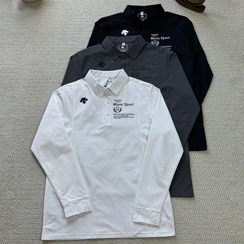 Sports fitness men's and women's identical top with turned-down collar and long sleeves 2026 autumn new style DESCENTE