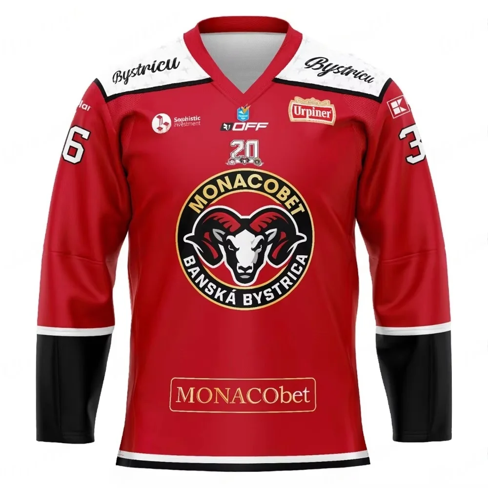 

HC Banska Bystrica Red Home Ice Hockey Jersey Ram Crest Slovak Hockey League Hockey Shirt