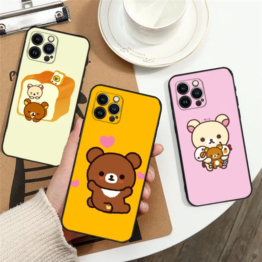 Cute R-Rilakkuma Bear Phone Case For iPhone 16,15,14,13,12,11,Plus,Pro Max,XS,X,XR,SE,Mini,8,7 Soft Silicone Black Cover