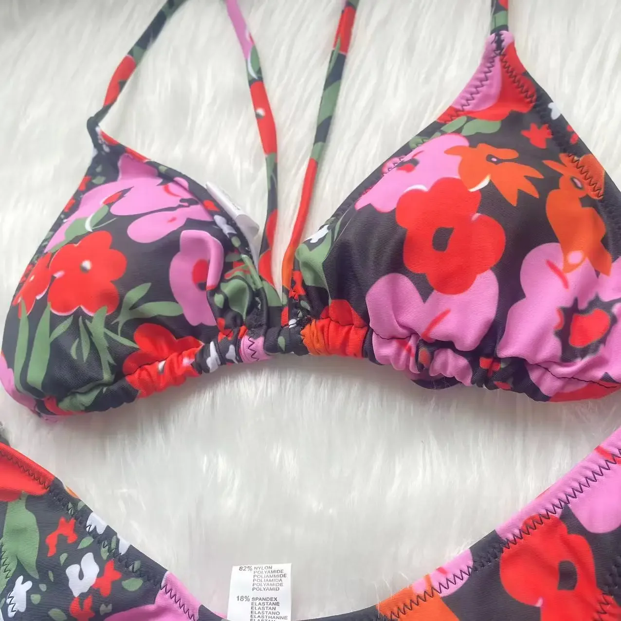 Bloemenprint Bikini Set Zwart Kleur Badpak Vrouwen Sexy Bikini Microbandage Strandkleding Driehoek Badmode Biquini