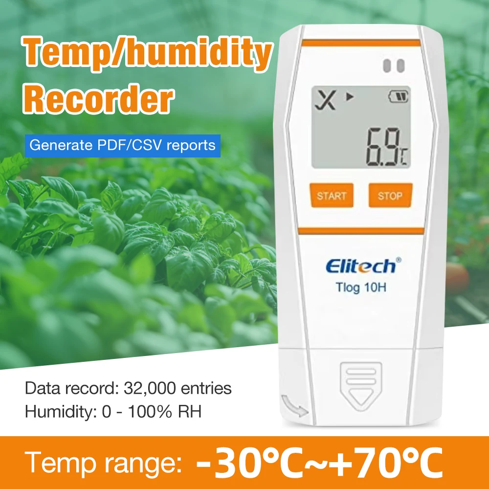 Tlog 10/10H Digital Temperature Data Logger Reusable Temperature Humidity Recorder PDF Report USB Port 32000 Points LCD Display