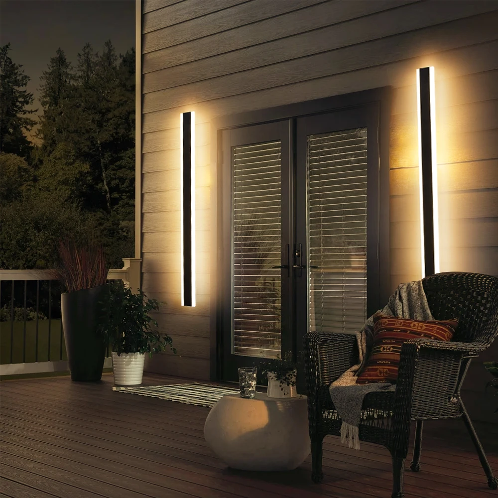 Garden LED Wall Light Remote Dimming Outdoor Lighting Waterproof IP65 AC85-265V Modern LED Long Wall Lamp Balcony Villa External