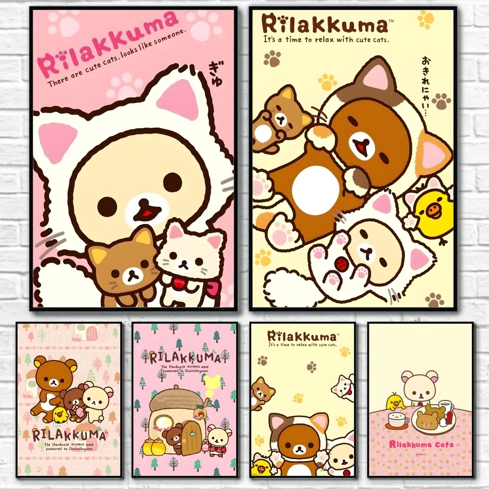 Cute Cartoon Anime Rilakkuma Classic HD 4K Poster Sticky Wall Art Printing Waterproof Home Living Bed Room Bar Aesthetic Decor