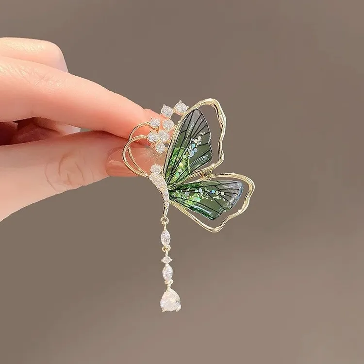 New high-level Emerald translucent insect tassel butterfly brooch niche personality women Fashion accessory