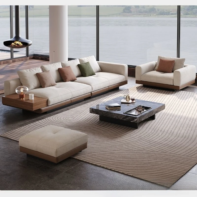 

fabric sofa European and American light luxury minimalist living room large flat-level guest accommodation leather sofa