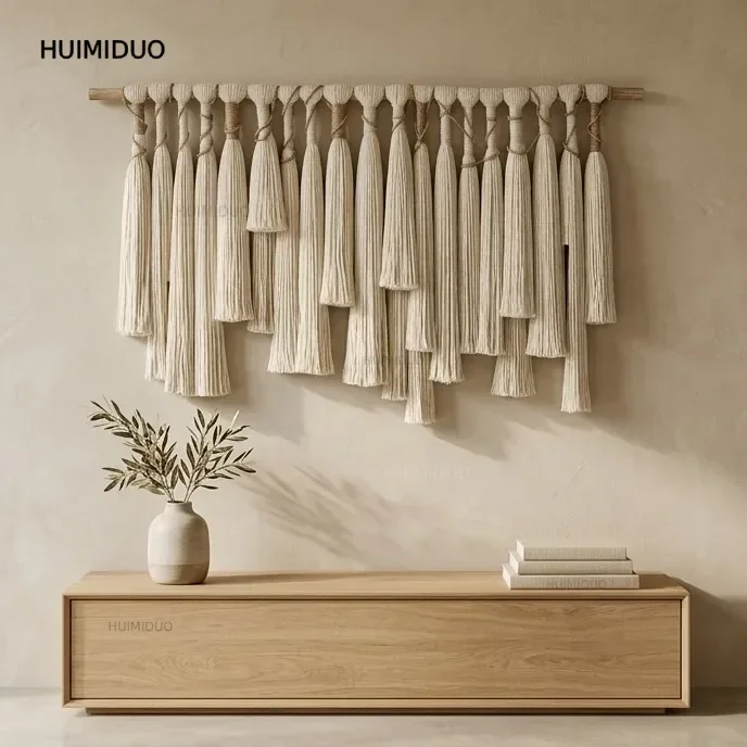 Boho Large Fringe Macrame Wall Hanging Handmade Tassel Tapestry Minimalist Wall Pendant for Bedroom Living Room Home Decor