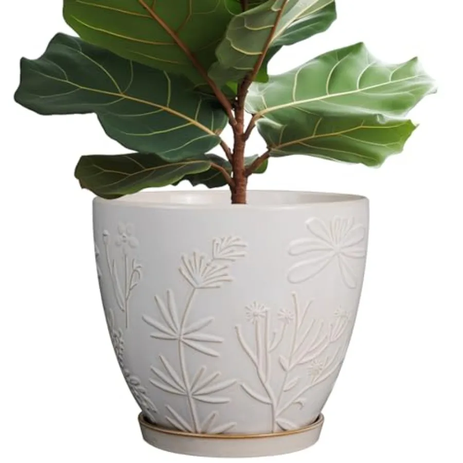 

Plant Pot Ceramic Planter Pot with Drainage Hole and Saucer Round Planter Large Flower Pot for Indoor Outdoor Plants Home Garde