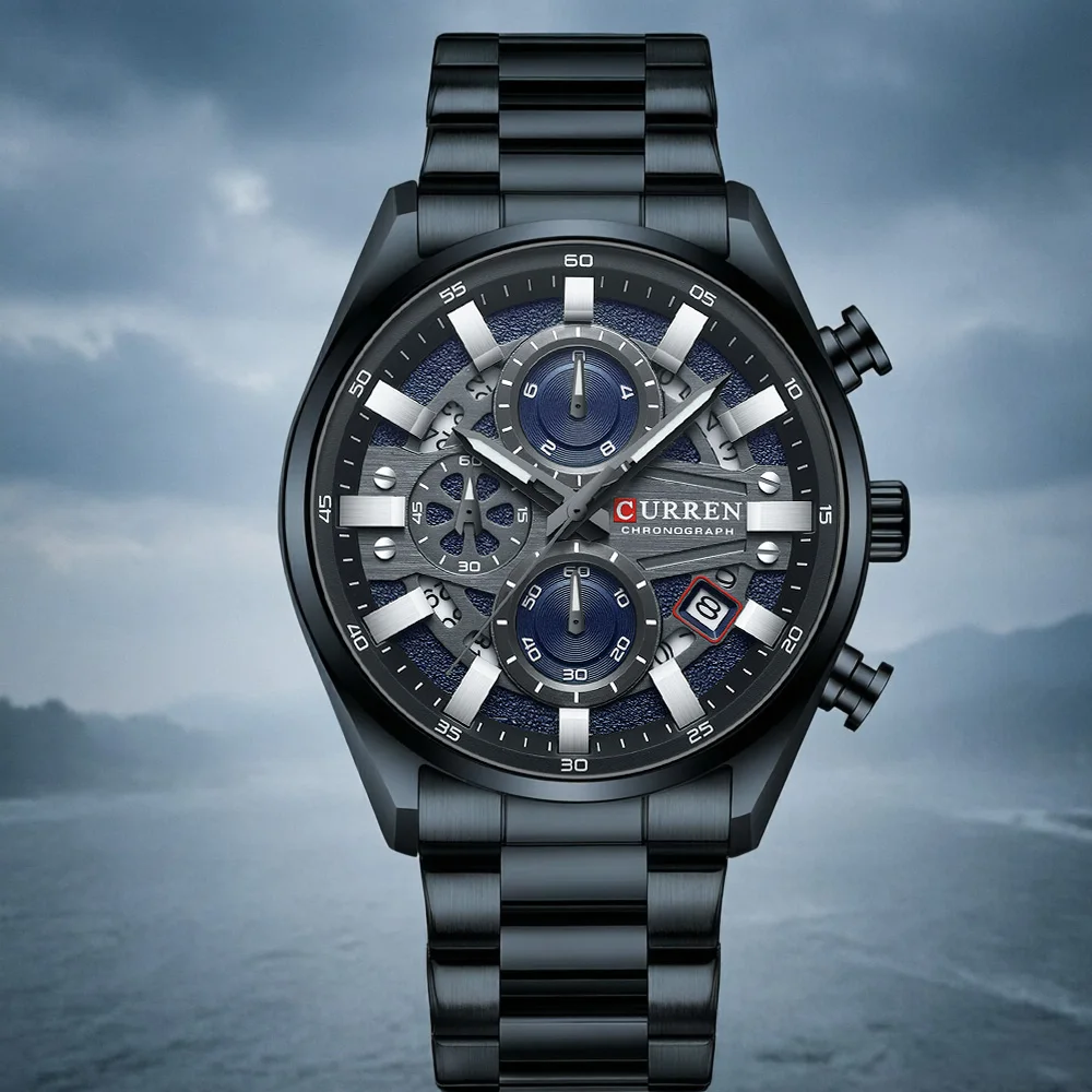 CURREN Men's Chronograph Watch Sport Wristwatch for Men Fashion Design Dial with Date Stainless Steel Band Relogio Masculino