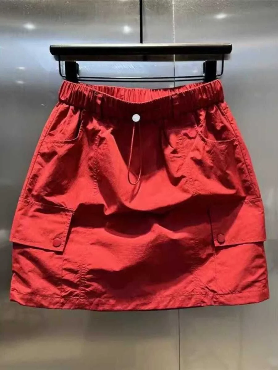 

Summer Thin A-Line Skirt Women's High Waist Elastic Waist ket Design Commute Polyester Fiber Korean Sle ort Skirt