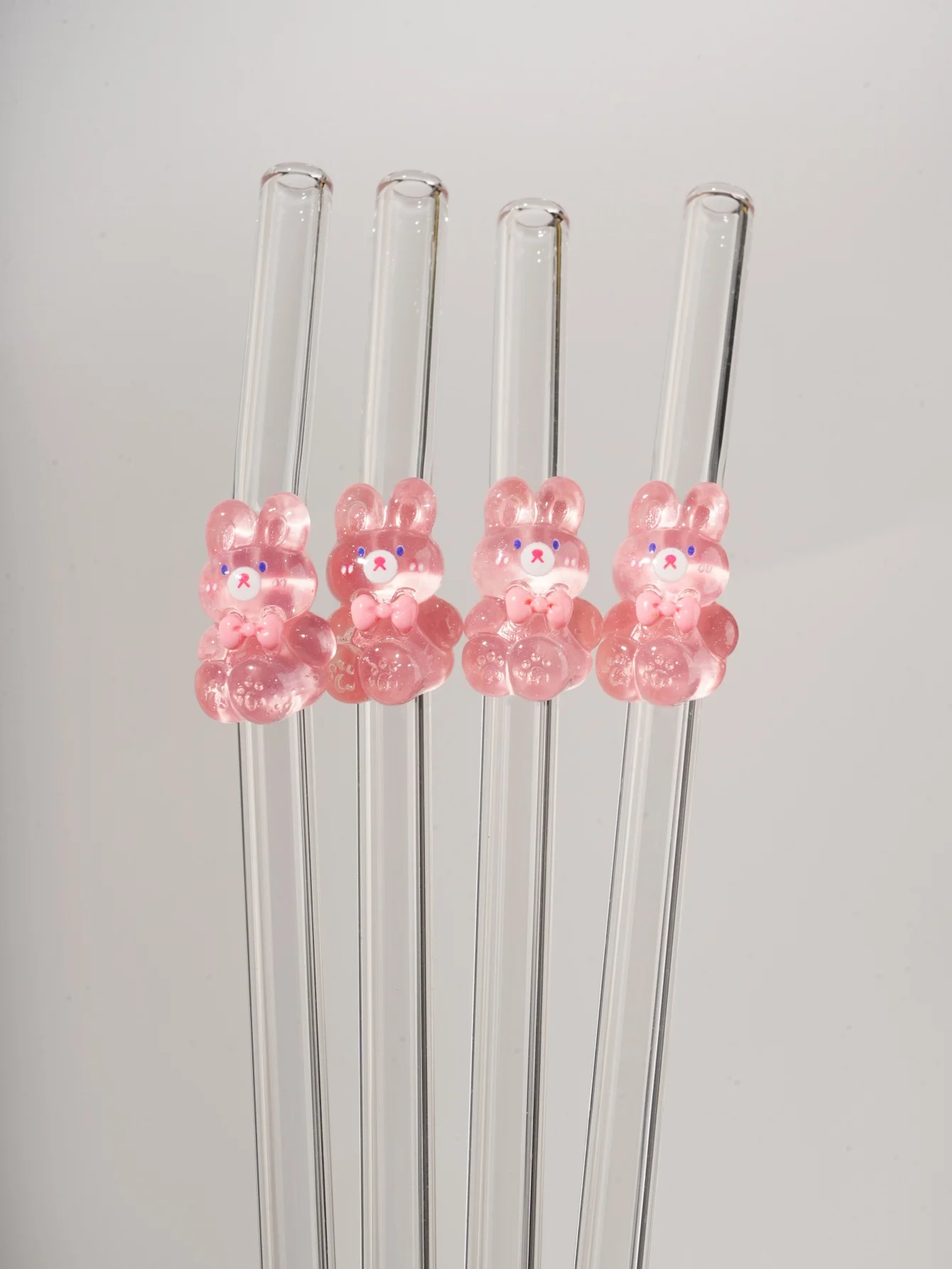 1/2/5PCS Pink Bunny Glass Straw,Reusable for Parties, Beach, Gifts for Christmas, Birthday, Graduation.