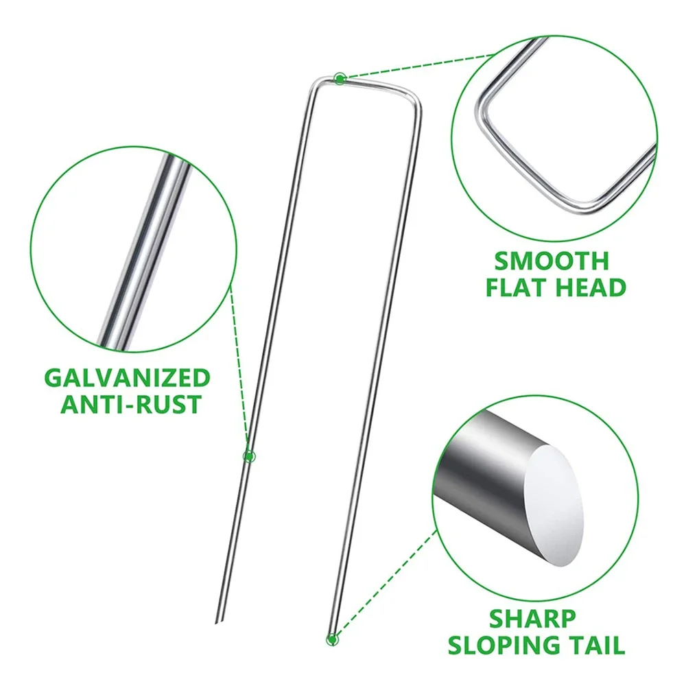 Artificial Grass Turf U Pins, Metal Galvanised Pegs, Staple Garden, Hot-Dip Galvanizing, Gardening Accessories, 50Pcs Set