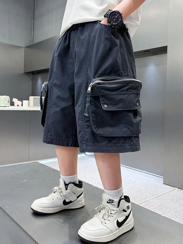 boys-summer-workwear-short-pants-casual-loose-fit-five-quarter-length-comfortable-breathable-elastic-waist-kids-fashion-trend
