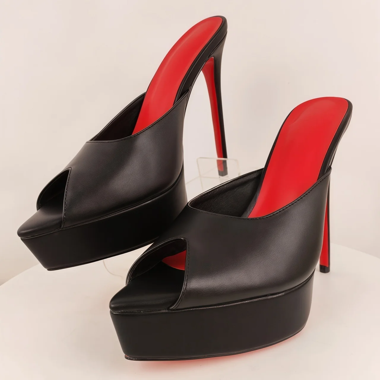 

Fashion Designer Style Women’s Slippers Red Sole Bottom Pointed Peep Toe Sandals Female Catwalk Platform Super High Heels Beach