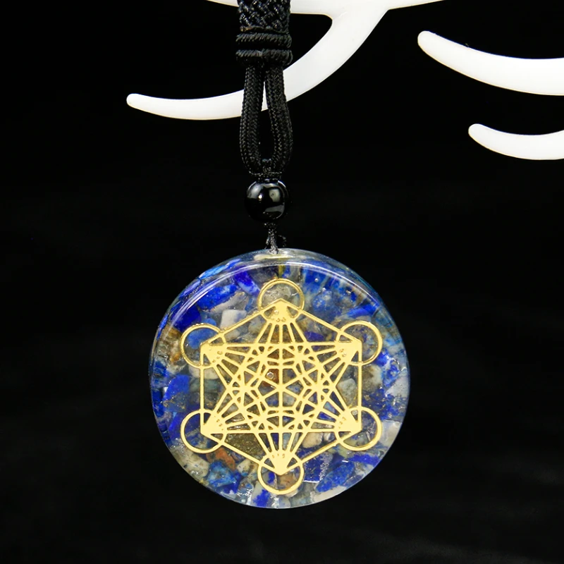 Chakela Necklace Semi-precious Stone Metatron Cube Quartz Pendant Star of David Orgone Lapis Lazuli Meditation Woman Jewelry