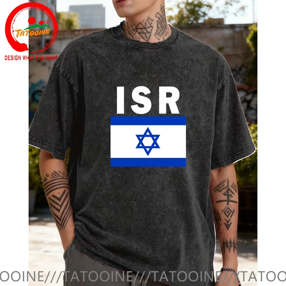 

Vintage Washed Cotton T-Shirt Flag of Israel ISR T Shirt for Men Fashion Trendy Casual Clothing