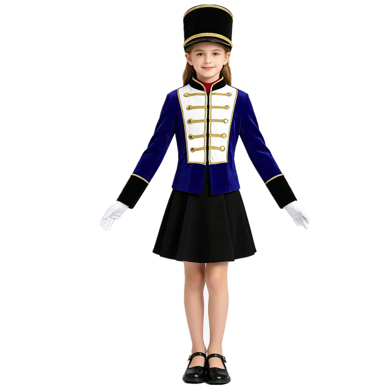 Kids Nutcrackers Costume Long Sleeve Zip-up Velvet Drum Band Honor Guard Jacket Halloween Carnival Circus Ringmaster Clothes