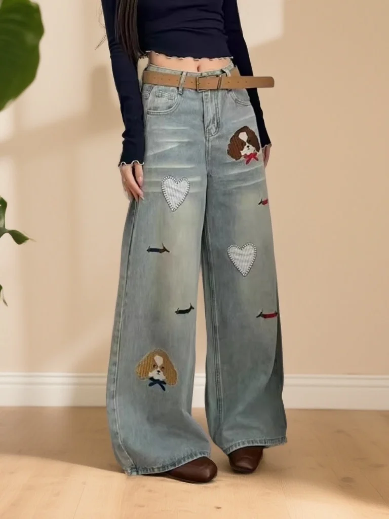 

Весна 2026: Женские джинсы с высокой талией и широкими штанинами, повседневные джинсовые брюки из денима, универсальные свободные синие джинсы для повседневной носки