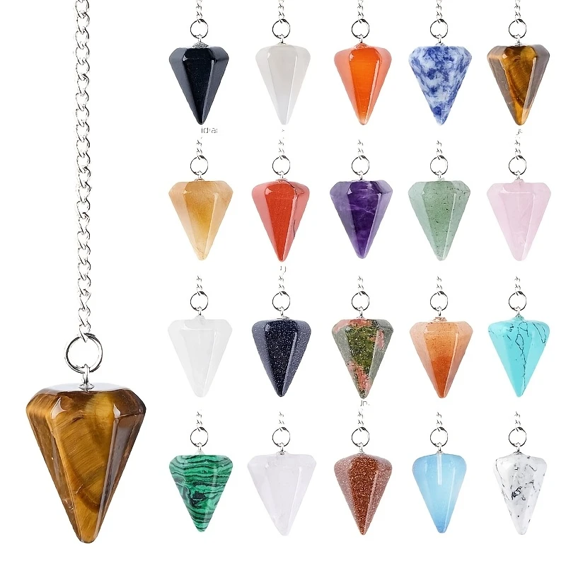 1pc Natural Crystal Pendulu, Hexagonal Carved Stone Dowsing Pendulums with Amethyst Tiger's Eye Rose Quartz, Reiki Yoga Meditati