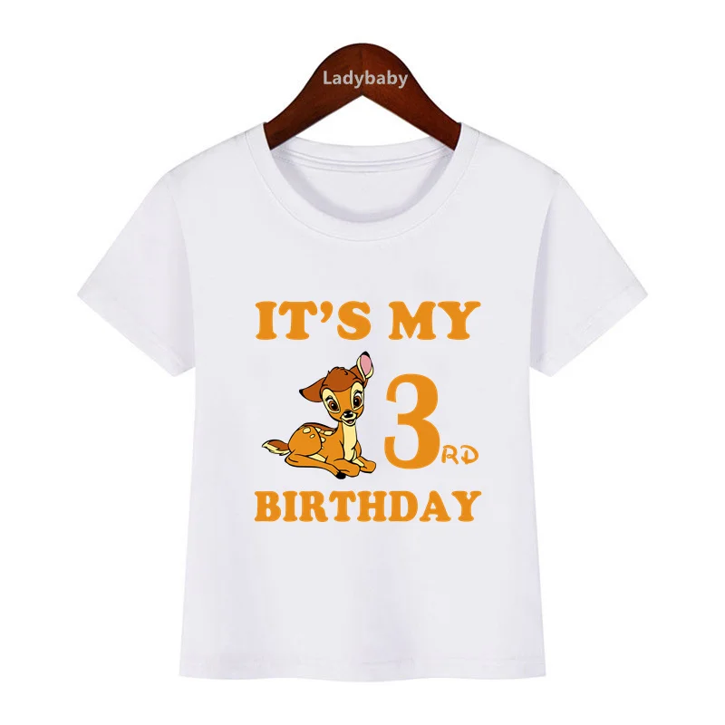 Hot Sale Deer Bambi Print Kids Clothes It's My 1 2 3 4 5 6 7 8 9 Years Birthday Boys Girls Short Sleeve T shirt Baby T-Shirts