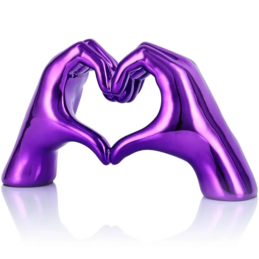 

Purple Heart Hands Decor For Living Room Bedroom Bookshelf Coffe Table, Love Centerpieces Aesthetic Statue And Sculpture Boho
