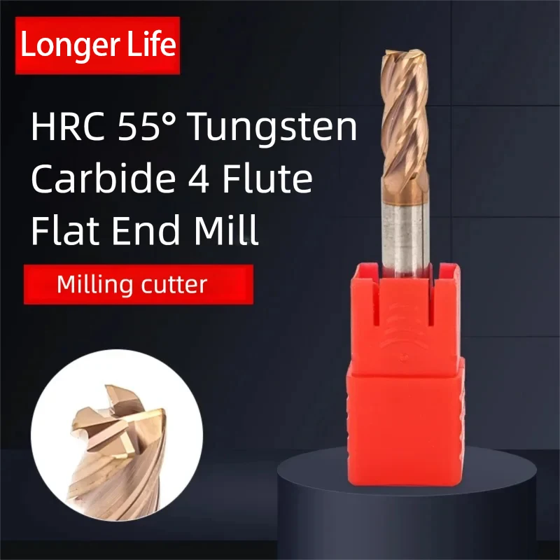 

HRC55 4 Flutes Tungsten Carbide End Mill Milling Cutter CNC Tool Alloy Coating Flat Endmill 1-8 For Metal Steel Processing