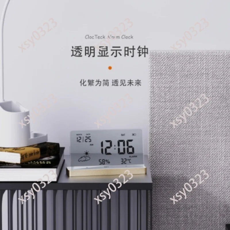 Silent Multifunctional Electronic Clock Transparent Digital Alarm Clock Weather Humidity Sensor For Home Kids