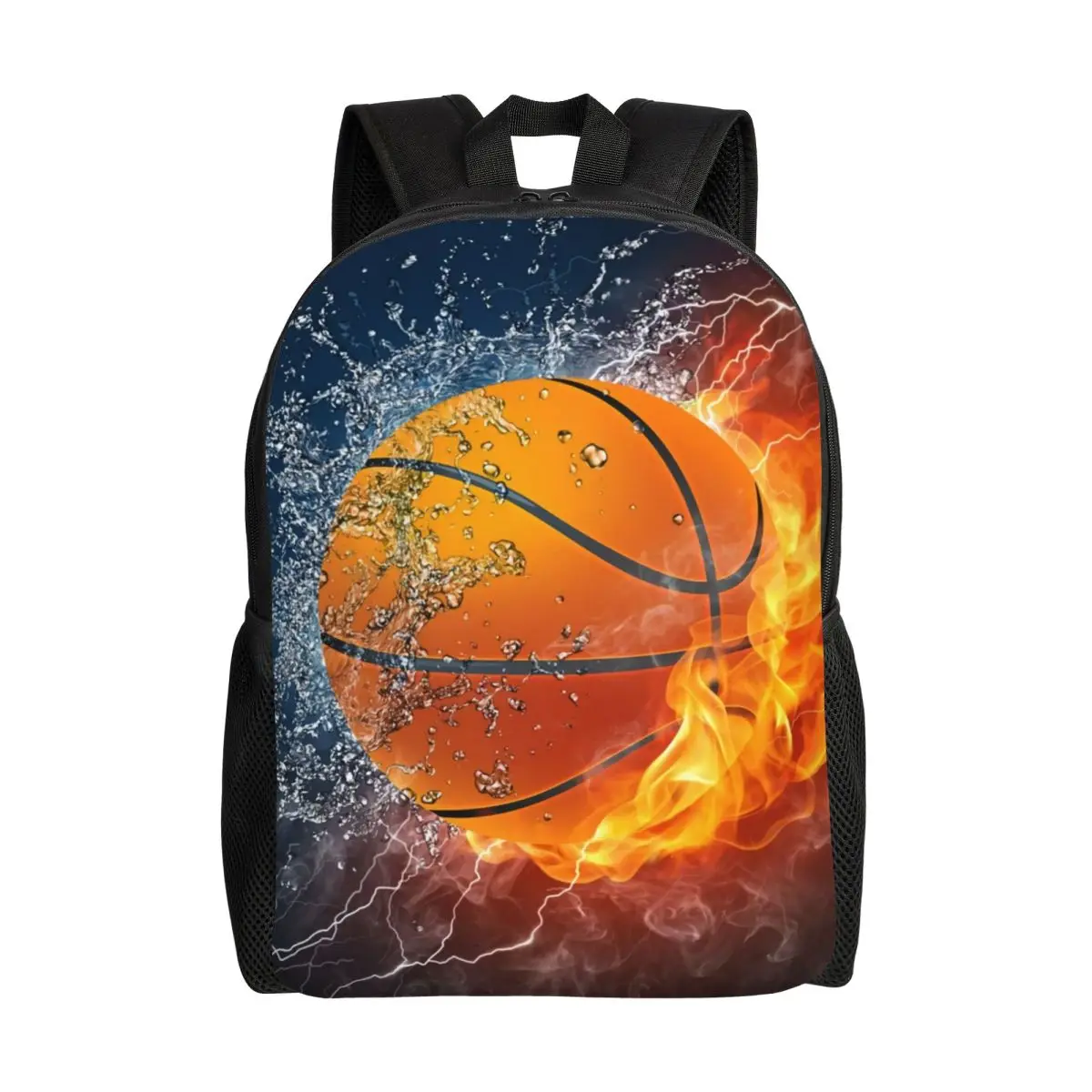 

Custom Basketball On Water And Fire Backpack for Women Men College School Student Bookbag Player Sports Lover Gift Bags