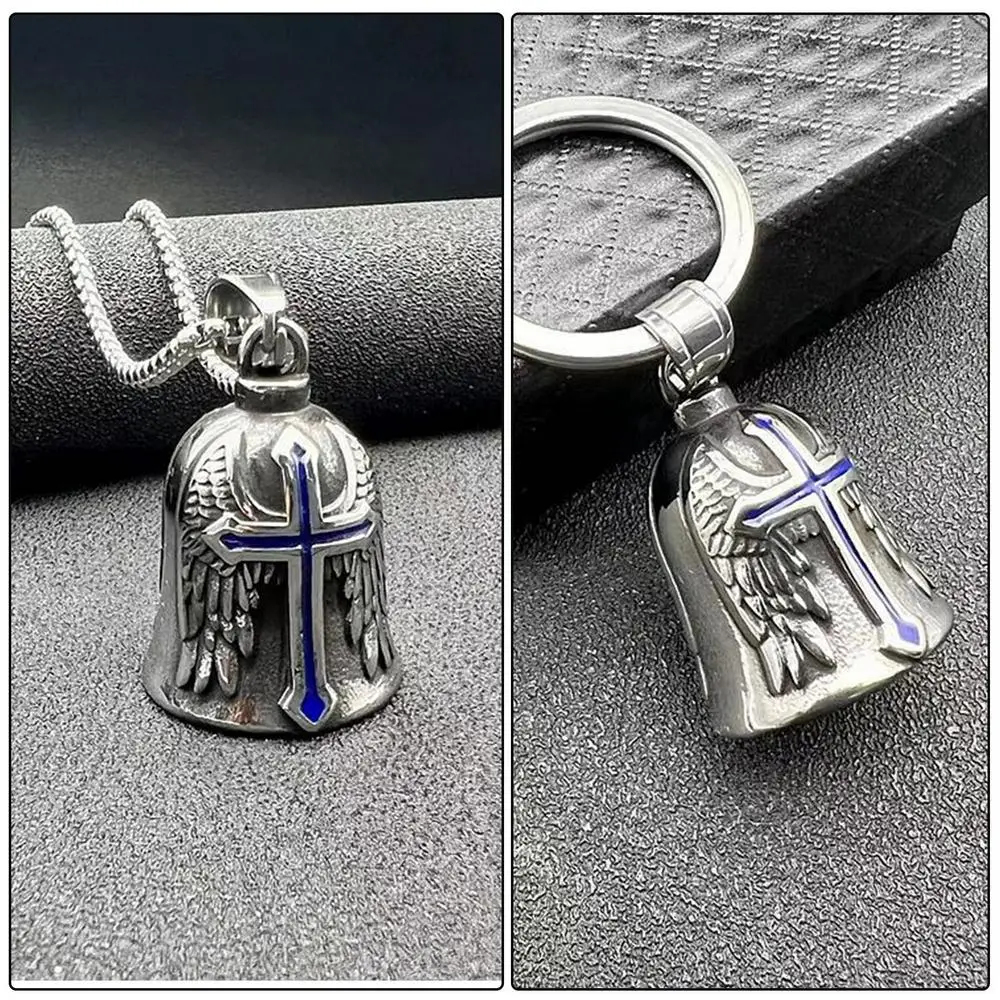 Retro Punk Stil Wächter Glocke Motorrad Glocken männer Kreuz Glück Glocke Engel Flügel Ritter Glocke Metall Anhänger Motorrad Zubehör – Detail 9