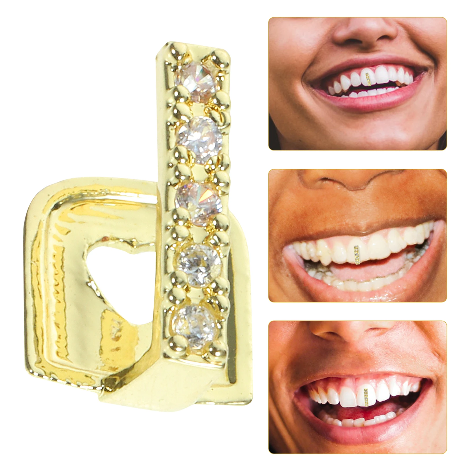 

Diamond-inlaid Gold Teeth Props Hip Hop Dental Grills Rhinestones Copper Sturdy Single Tooth Fit Party Rapper Shiny Eye-catching