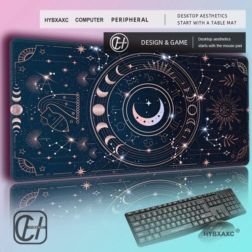 HYBXAXC Purple Pink Magic laptop Keyboard MouseMat Kawaii Moon Star MousePad Extra Girly Accessories Playmats Cute Gamer Carpets