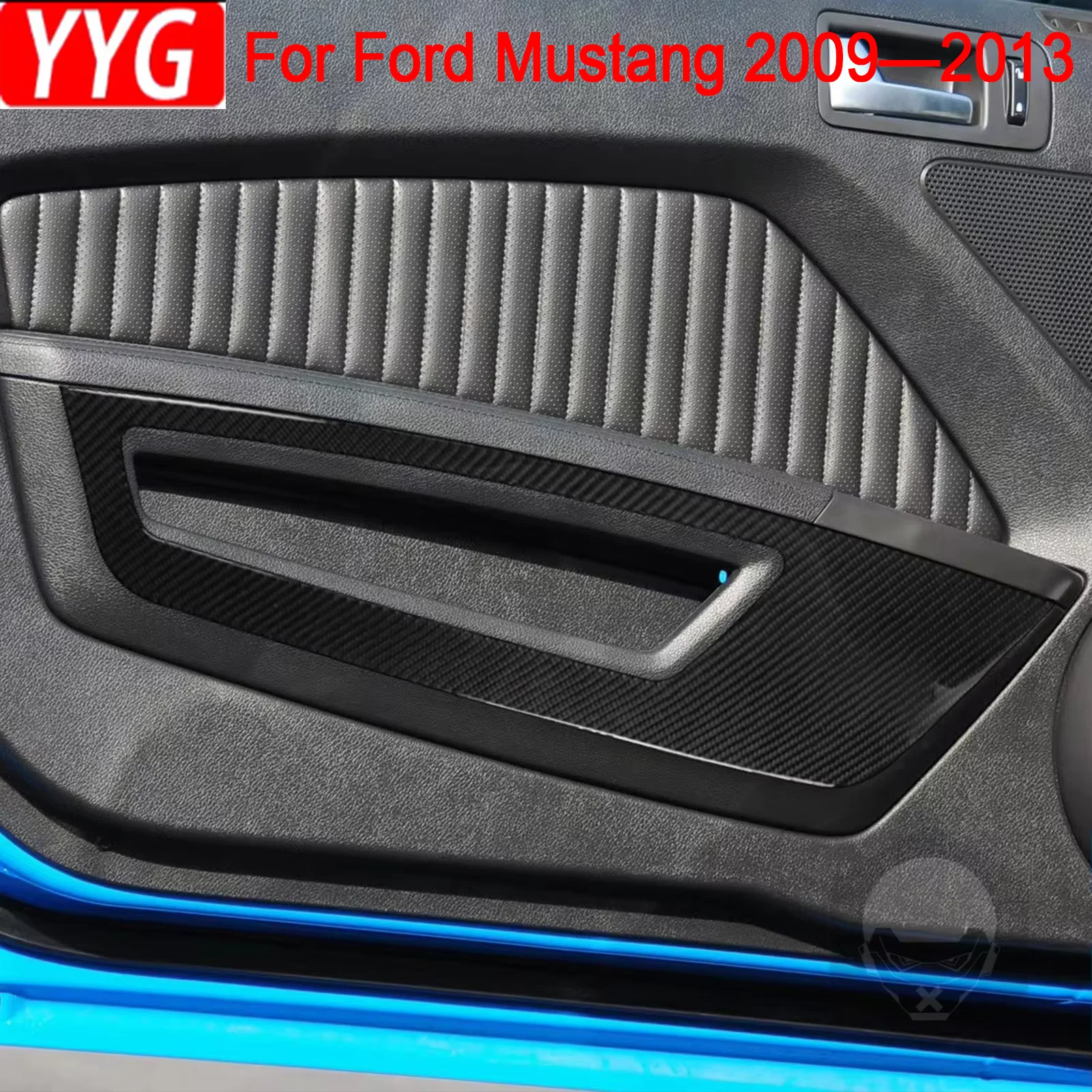 For Ford Mustang 2009 2010 2011 2012 2013 Accessories Carbon Fiber Front Door Panel Trim Cover Car Interior Decoration Sticker