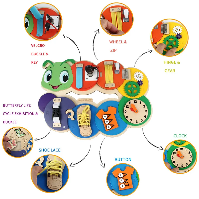 Tavola occupata Montessori per età 1-3 giocattoli educativi sensoriali occupati giocattoli da viaggio tavola di apprendimento per bambini in età prescolare