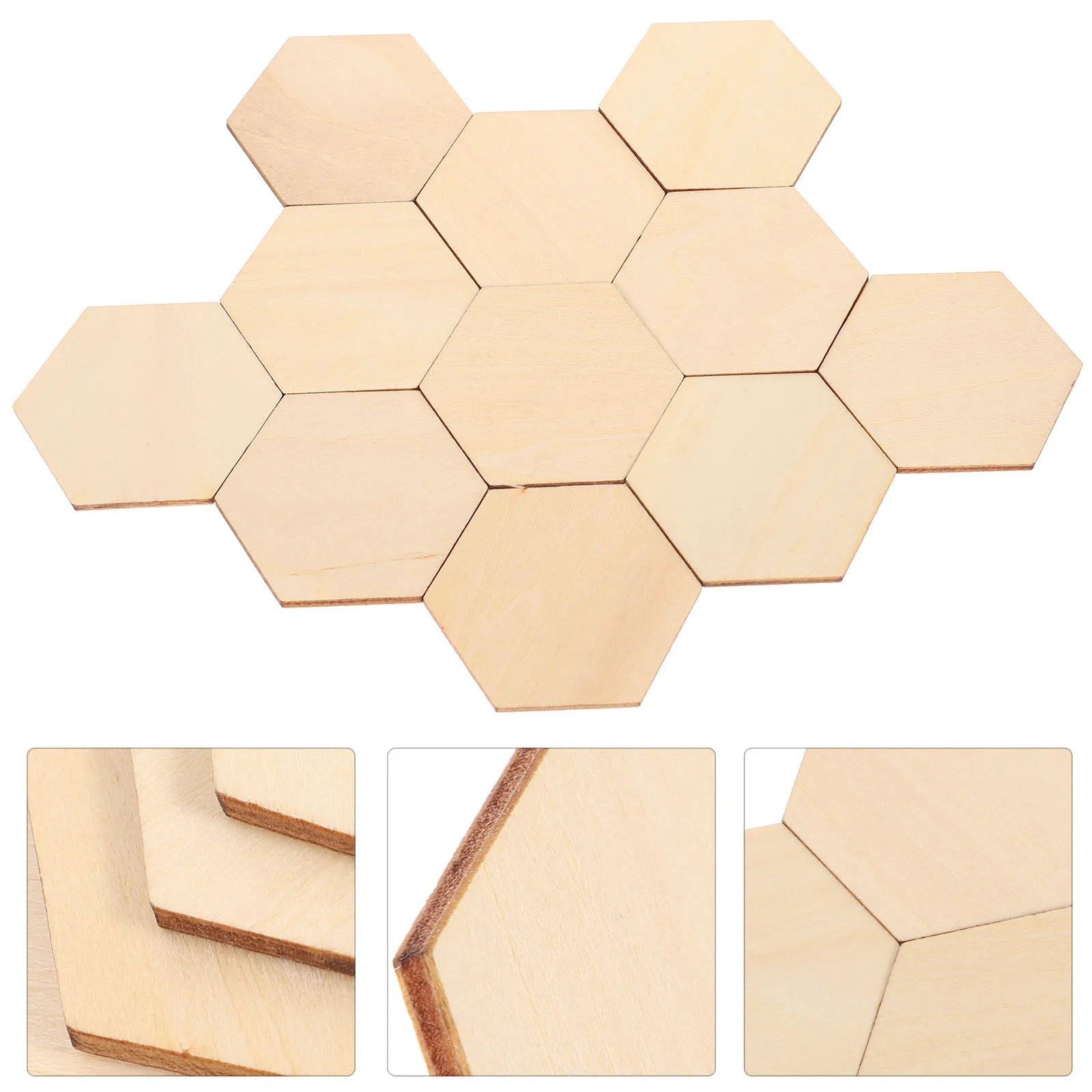 50Pcs Beech Wooden Hexagonal Shapes Smooth Surface DIY Crafts Wedding Birthday Christmas Decorations Wooden Shapes