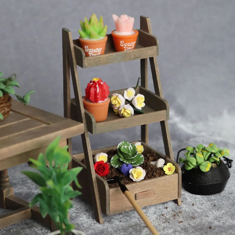 

Hot Pick 1:12 Dollhouse Miniature Furniture - 3-Tier Storage Rack with Drawers Vintage Style Flower Stand for Micro Scene