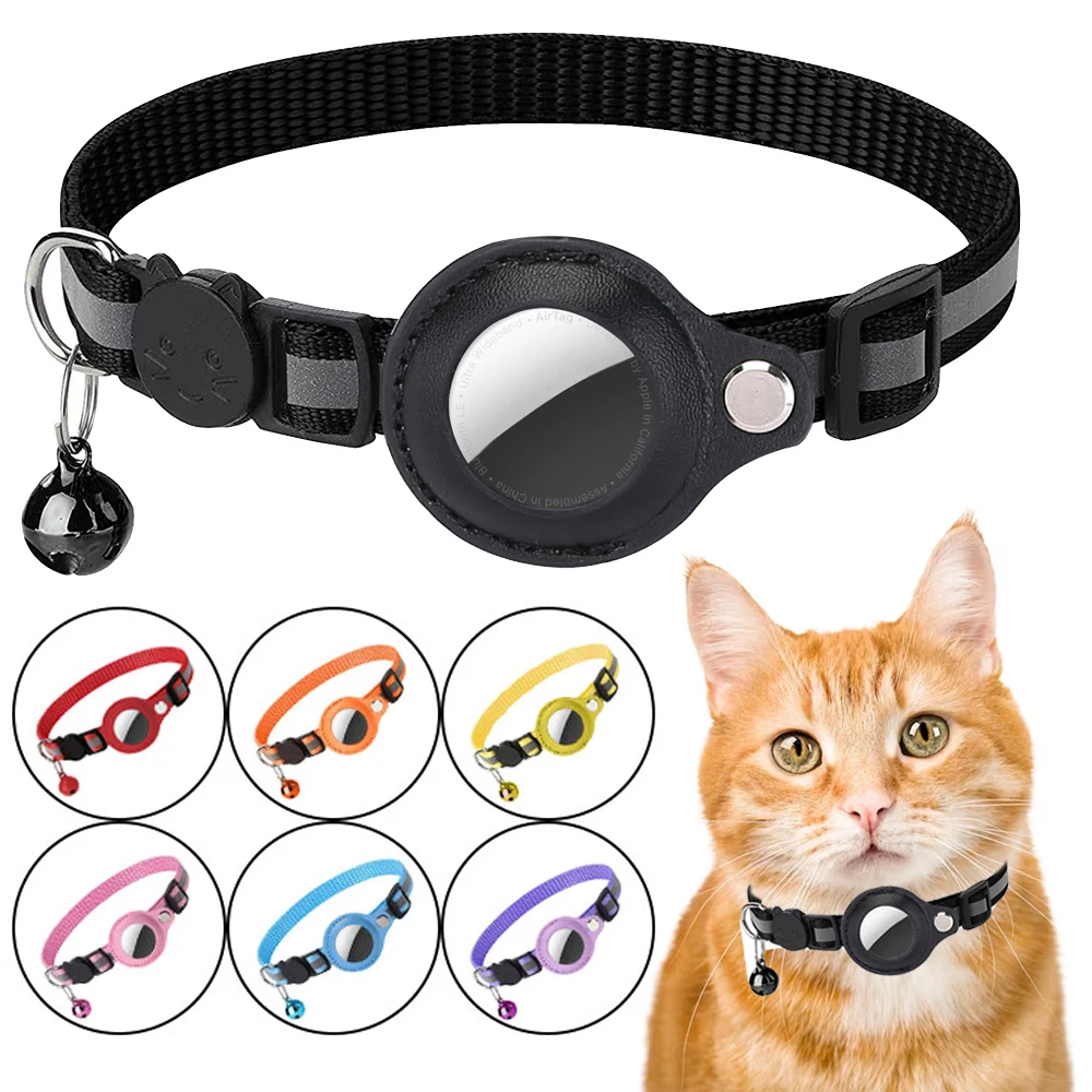 Airtag Cat Collar Anti Lost Safety Breakaway Reflective Cat Collars with Bell Airtag Holder Case for Kitten Cat Accessories