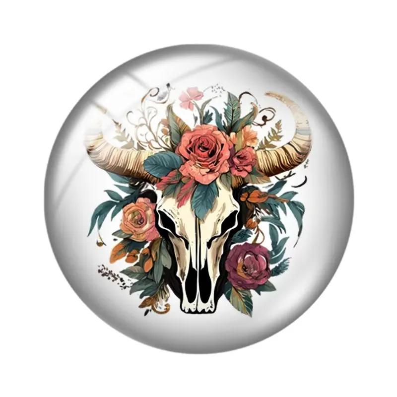 Western Bull Skull   12mm14mm/16mm/18mm/20mm/25mm/30mm Round photo glass cabochon demo flat back Making findings Jewelry