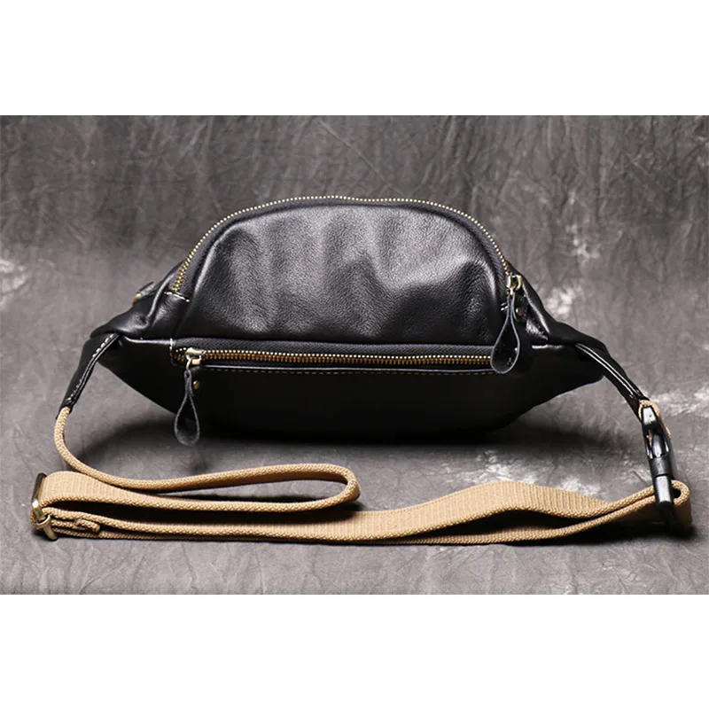 High Quality Fanny Bag Packs for Men Genuine Leather Waist Bag Fashion Party Sling Shoulder Bag Male Travel Black Waist Packs