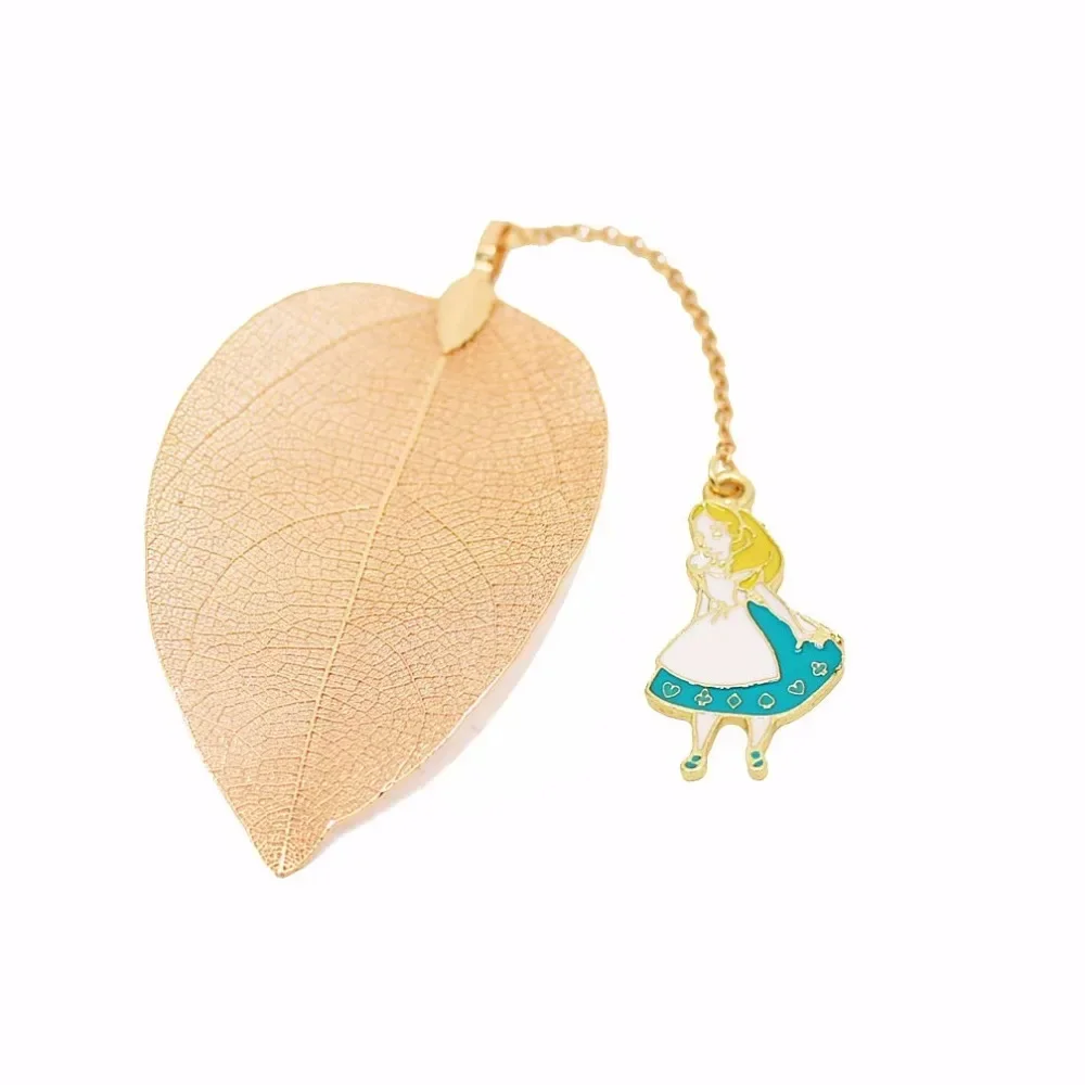 جميل أليس أرنب الإشارات المعدنية عالية الجودة الذهب ورقة الوريد الملمس قراءة صفحات الكتب علامة طالب القرطاسية