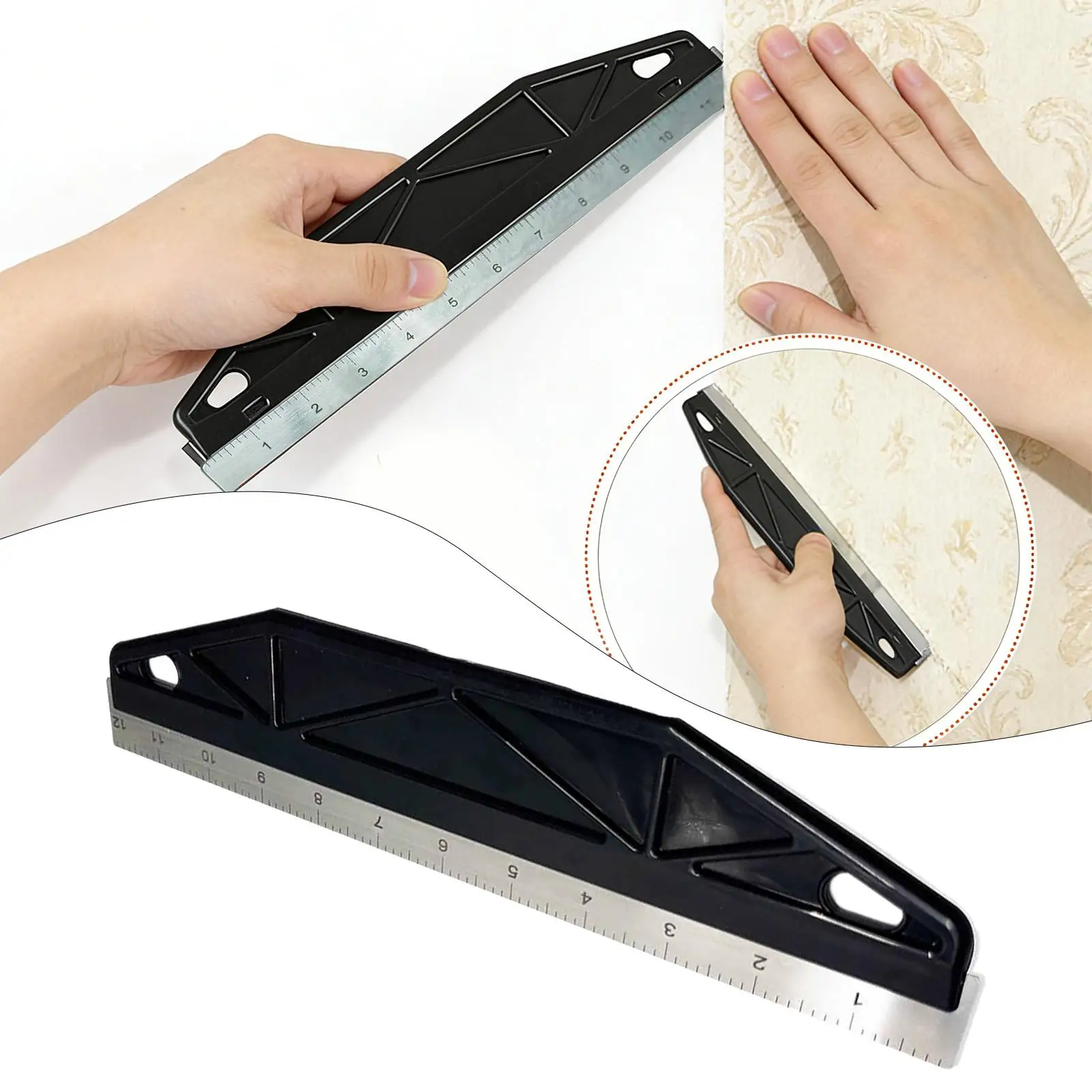 Wallpaper Squeegee with Measuring Scale Durable Metal Plastic Ergonomic for 3d Wallpaper Self Adhesive and Wall Decals