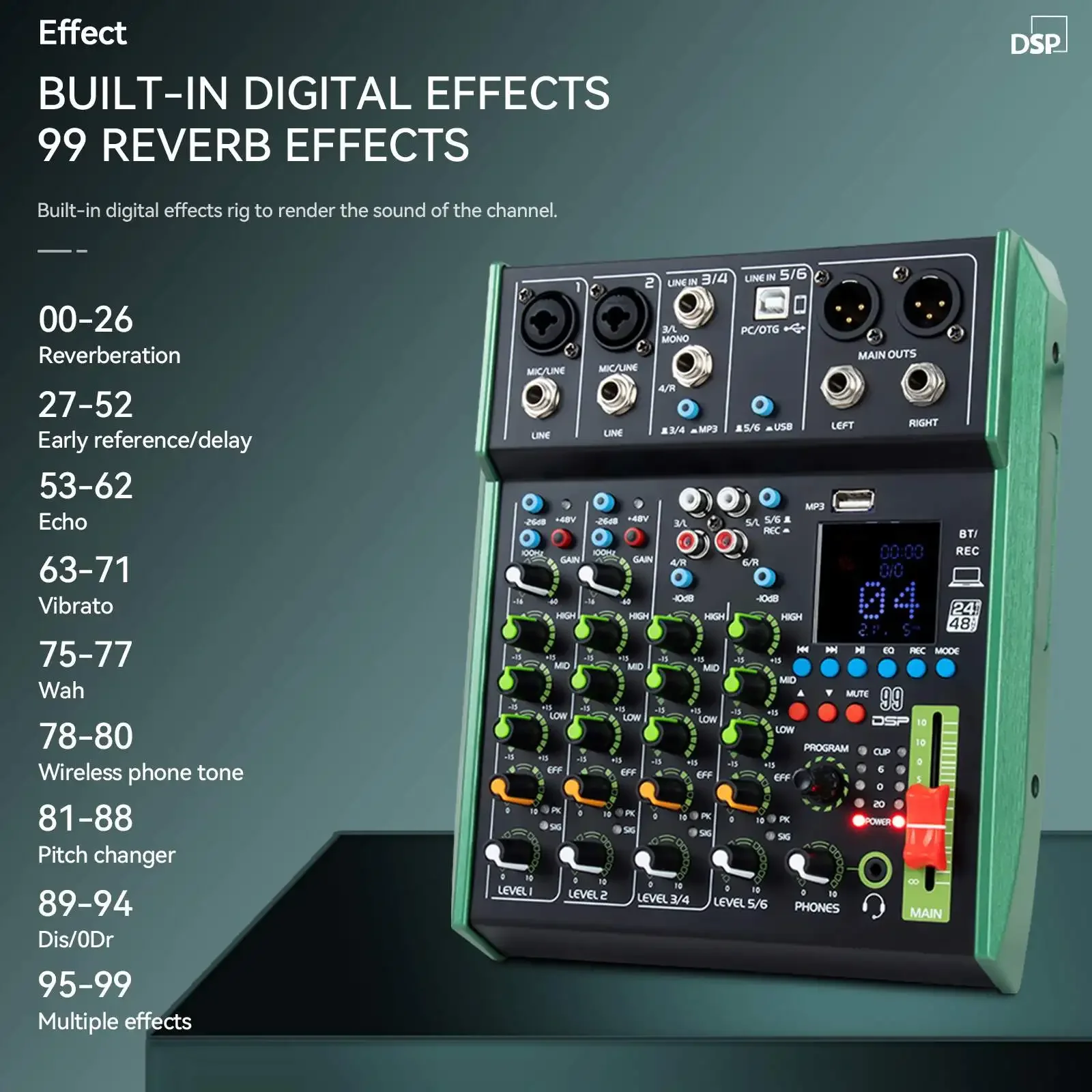 

Professional 6 Channel Audio Mixer With OTG Livestream Record Studio Home DJ Recording Controller With 48V Phantom Power