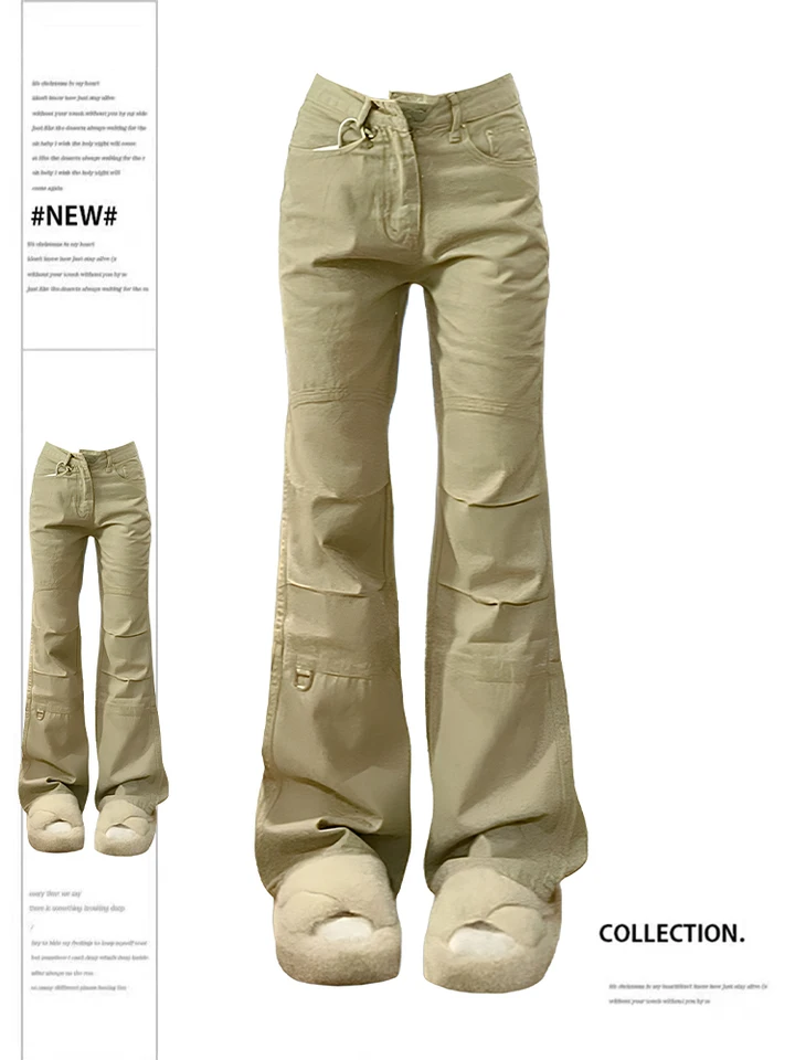 Women's Khaki Flare Pants Baggy 90s Y2k Streetwear Pants Vintage