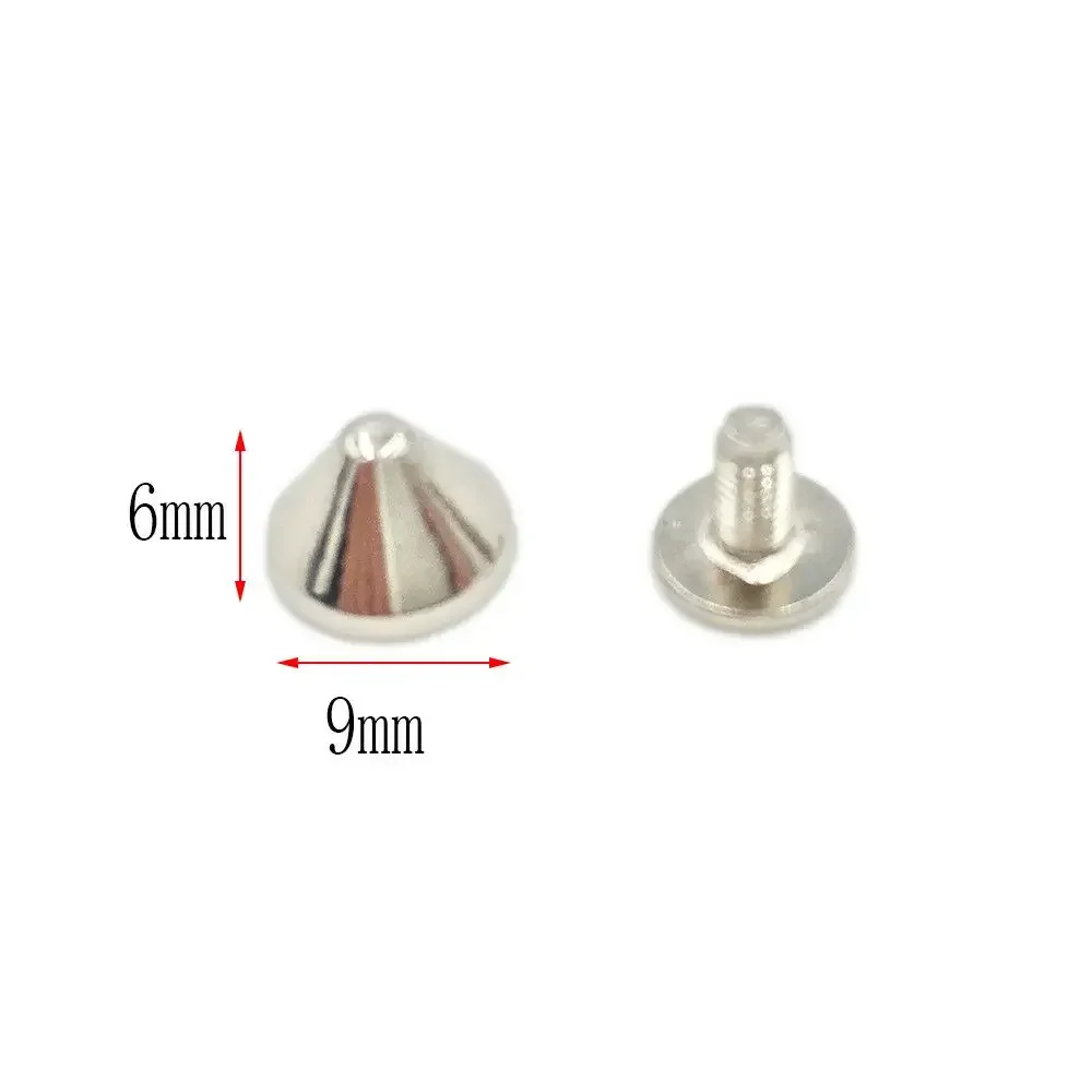 100pcs 9x6mm Flat Cone Zinc Alloy Spike Screw Back Studs Punk Spike Leathercraft Rivet Pet Collars Bracelet Shoes Making