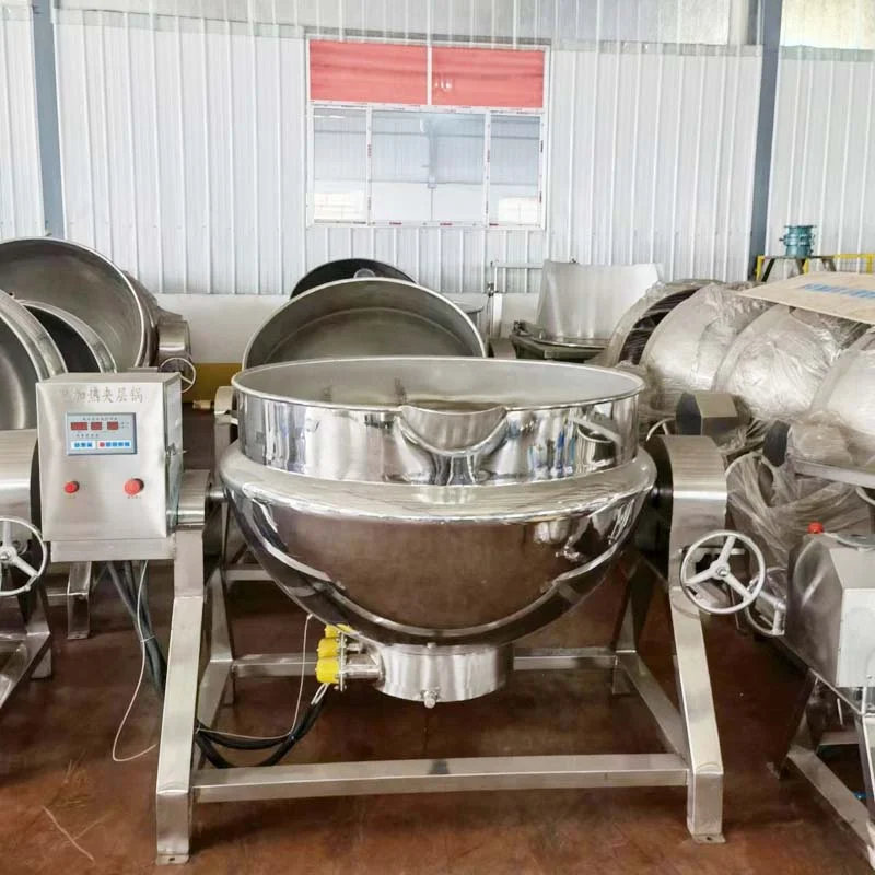 200L 400L 600L Jacketed Kettle with Agitator Gas Heating Cooking Pot Steam Cooking Pot Mixer Commercial Cooking Pots with Mixer