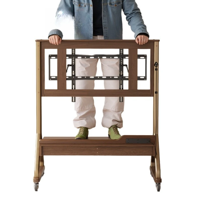 

Modern simple solid wood movable TV cabinet living room small apartment floor storage bracket