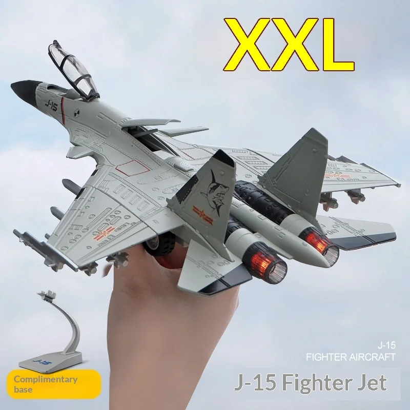 

J15 Alloy Fighter Aircraft Model Large Size Simulated Military Airplane Alloy Body Engine Light Wing Foldable Decor With Display