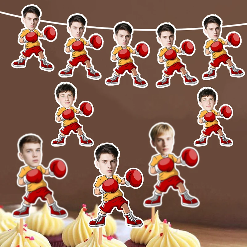 Custom Boxer Face Paper Sticker Personal Photo Customized Cake Toppers Funny Banner Birthday Sports Decor Party Supply