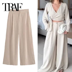 TRAF 2024 Women Pants High Waist Wide Leg Pants Y2k Streetwear Baggy Pants Woman Fashion Trousers Summer Women's Casual Pants