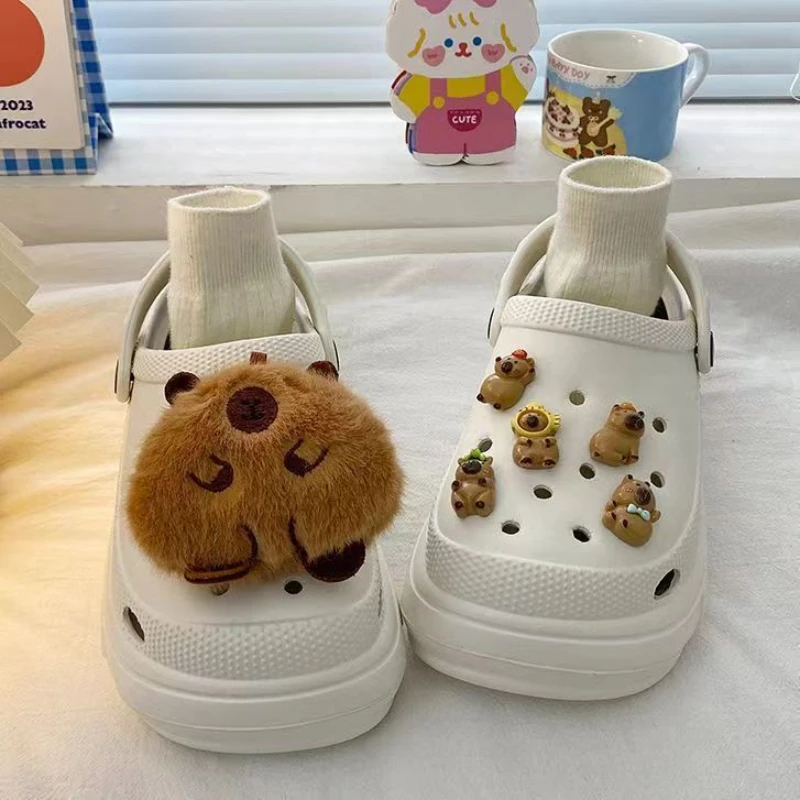 New Jibbitz Plush Cute Capybara Statue Shoe Charms For Clogs Kapibara Series Diy Accessories For Shoes And Slippers Xmsa Gifts