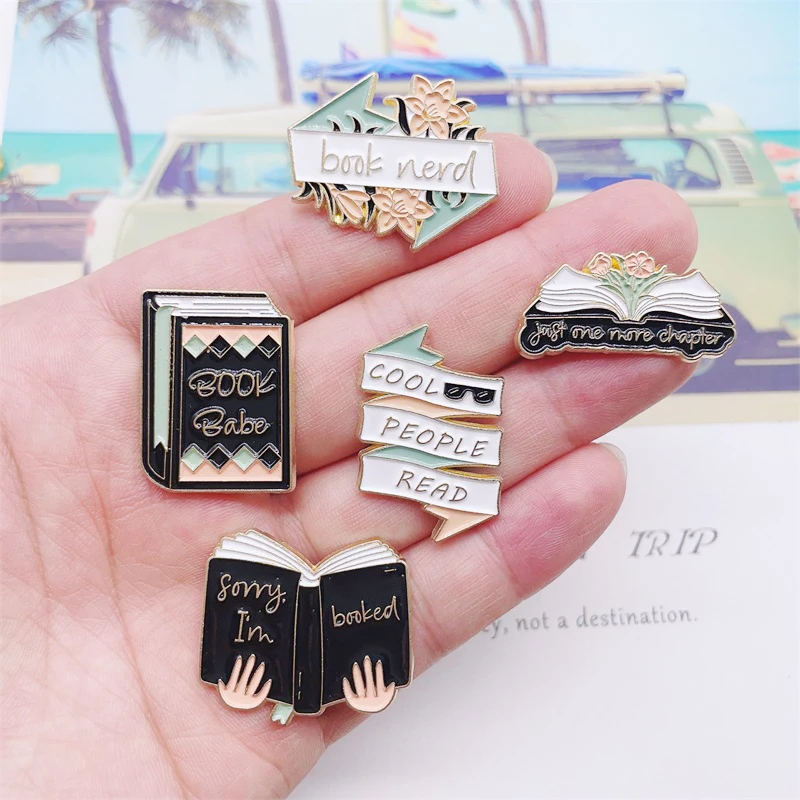 Creative Flower Book Enamel Pins Rose Ribbon Book Learning Alloy Brooch Badge Fashion Jewelry Gifts For Friends